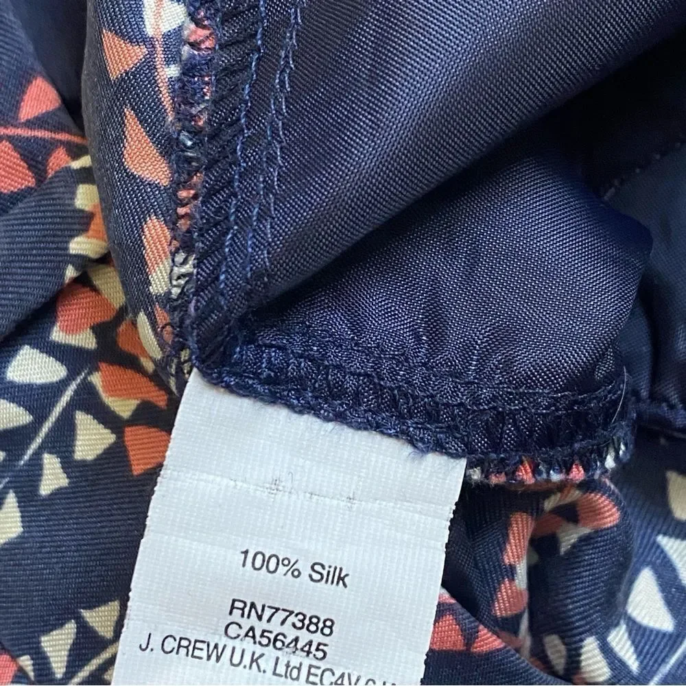 J. Crew Silk Pants Navy Coral Print Sophisticated Size 0